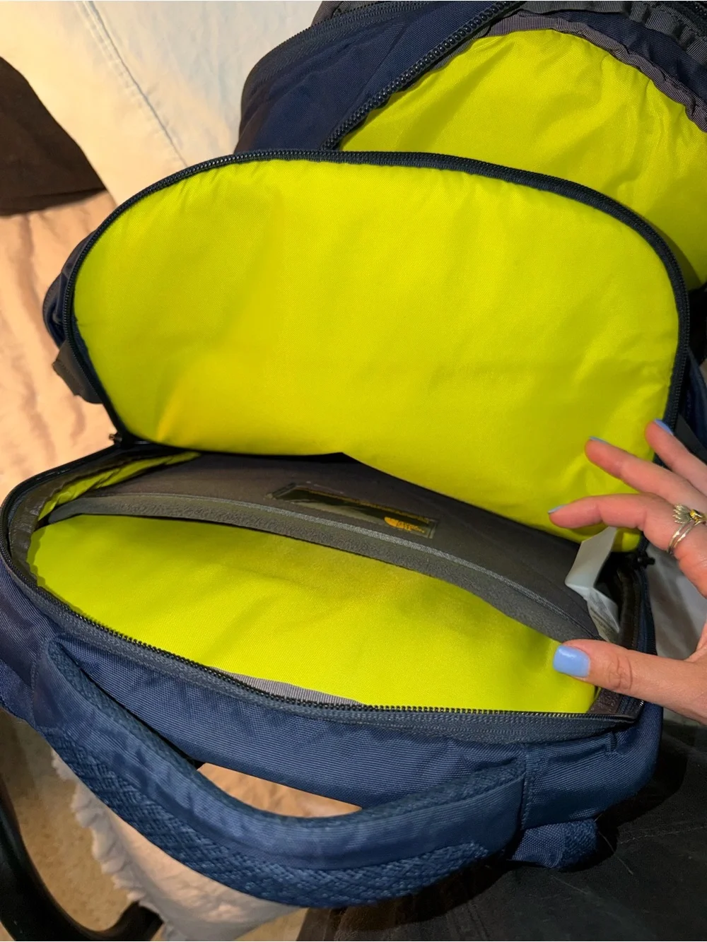 The North Face Navy and Lime Green Inductor Backpack